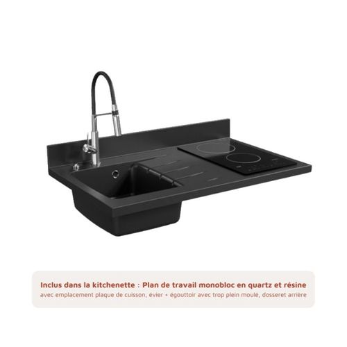 K00 : Blanc - Plan Monobloc Nero Évier à Gauche + Electro Inox