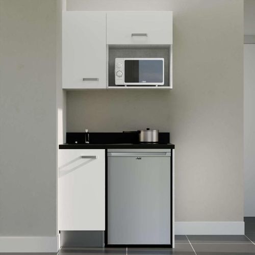 K00 : Blanc - Plan Monobloc Nero Évier à Gauche + Electro Inox