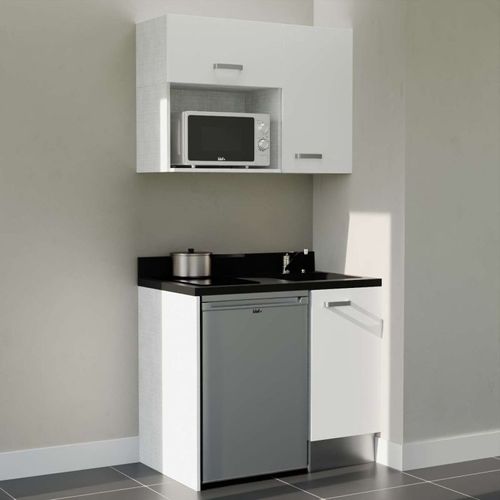 K00 : Blanc - Plan Monobloc Nero Évier à Droite + Electro Inox