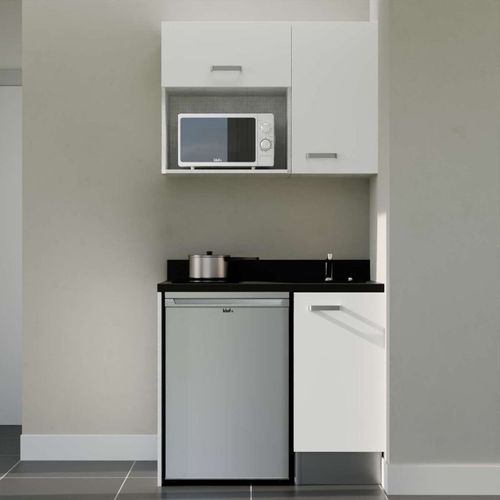 K00 : Blanc - Plan Monobloc Nero Évier à Droite + Electro Inox