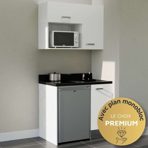 K00 : Blanc - Plan Monobloc Nero Évier à Droite + Electro Inox