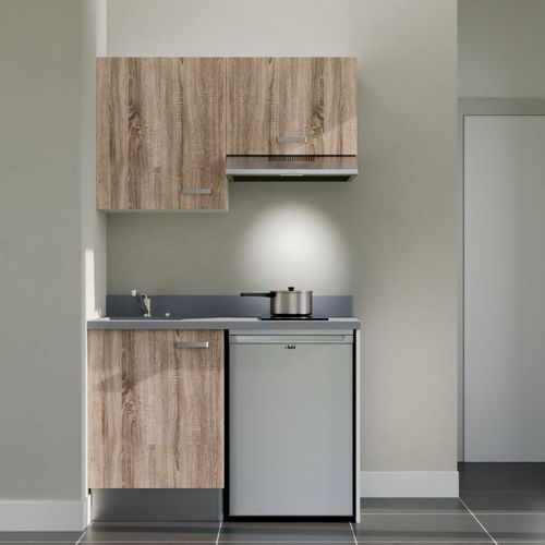 K01 : Bois - Plan Monobloc Cromo Évier à Gauche + Electro Inox