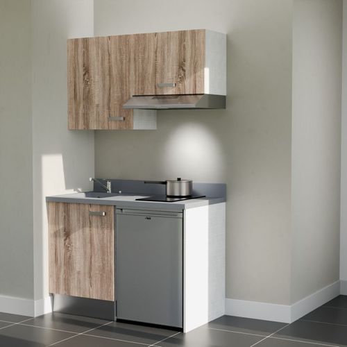 K01 : Bois - Plan Monobloc Cromo Évier à Gauche + Electro Inox