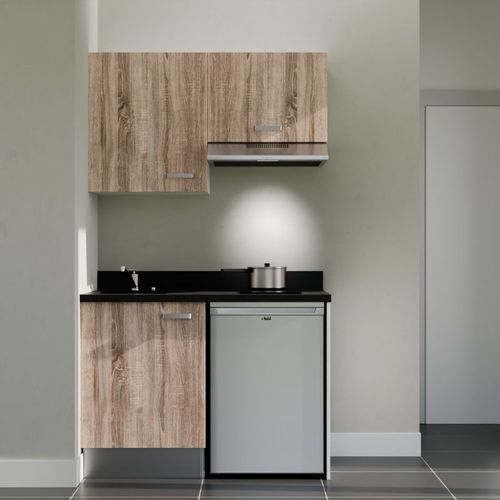 K01 : Bois - Plan Monobloc Nero Évier à Gauche + Electro Inox