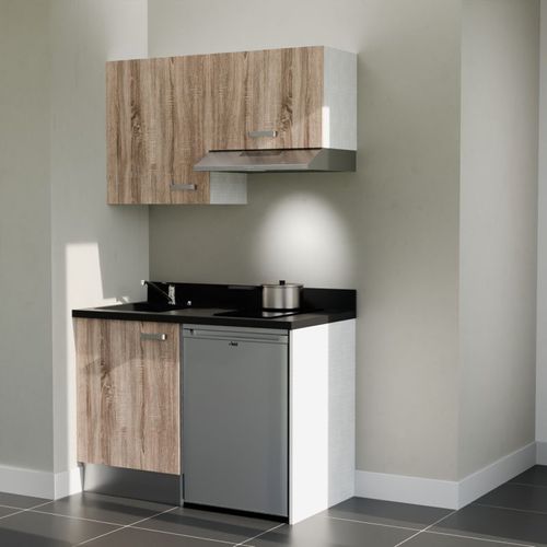 K01 : Bois - Plan Monobloc Nero Évier à Gauche + Electro Inox