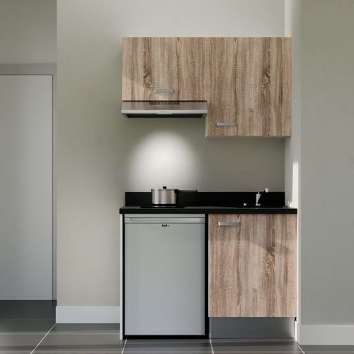 K01 : Bois - Plan Monobloc Nero Évier à Droite + Electro Inox