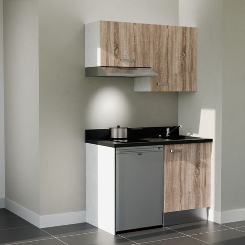 K01 : Bois - Plan Monobloc Nero Évier à Droite + Electro Inox