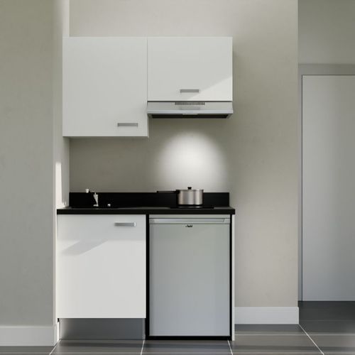 K01 : Blanc - Plan Monobloc Nero Évier à Gauche + Electro Inox