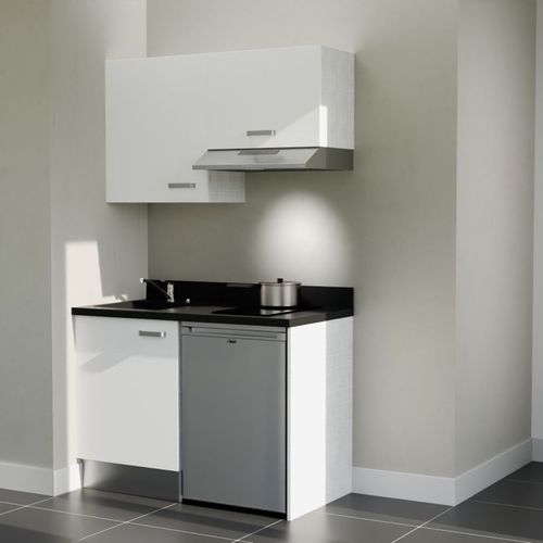 K01 : Blanc - Plan Monobloc Nero Évier à Gauche + Electro Inox