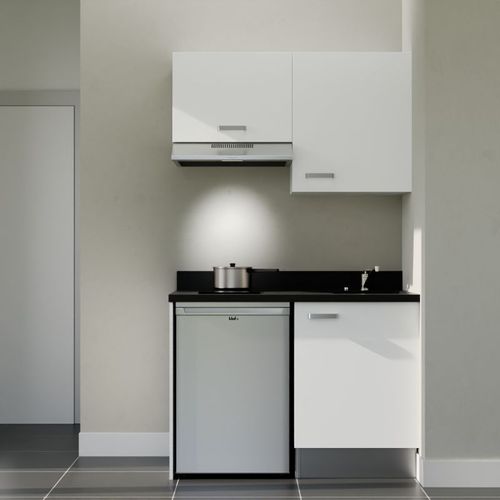 K01 : Blanc - Plan Monobloc Nero Évier à Droite + Electro Inox