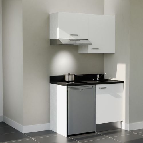 K01 : Blanc - Plan Monobloc Nero Évier à Droite + Electro Inox