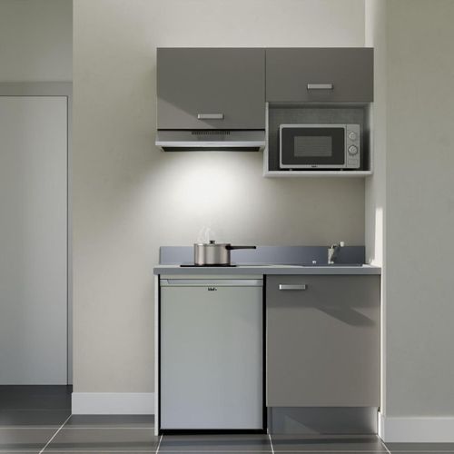 K02 : Gris - Plan Monobloc Cromo Évier à Droite + Electro Inox