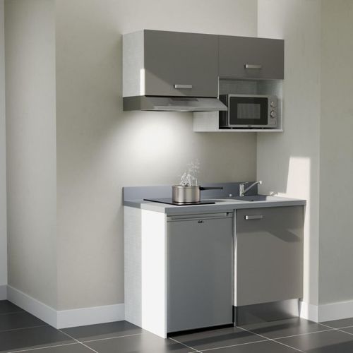 K02 : Gris - Plan Monobloc Cromo Évier à Droite + Electro Inox