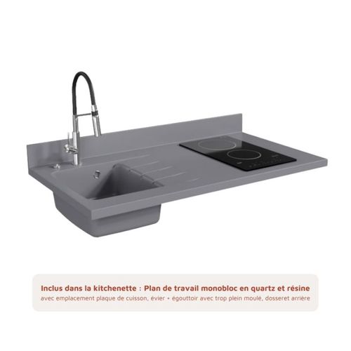 K02 : Blanc - Plan Monobloc Cromo Évier à Gauche + Electro Inox