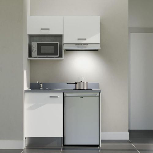 K02 : Blanc - Plan Monobloc Cromo Évier à Gauche + Electro Inox