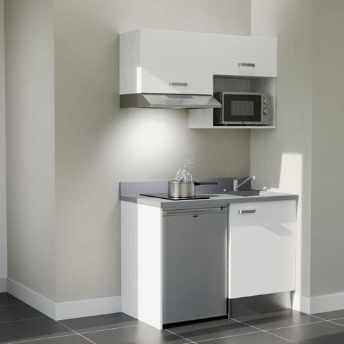 K02 : Blanc - Plan Monobloc Cromo Évier à Droite + Electro Inox