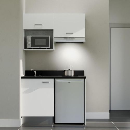 K02 : Blanc - Plan Monobloc Nero Évier à Gauche + Electro Inox