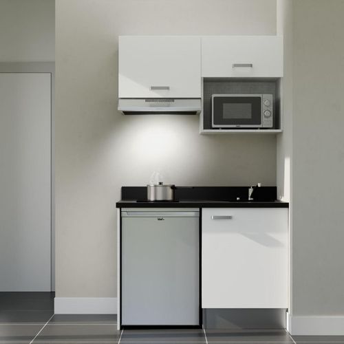 K02 : Blanc - Plan Monobloc Nero Évier à Droite + Electro Inox