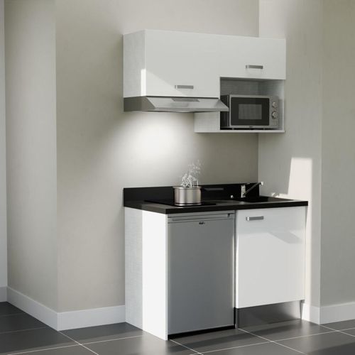 K02 : Blanc - Plan Monobloc Nero Évier à Droite + Electro Inox