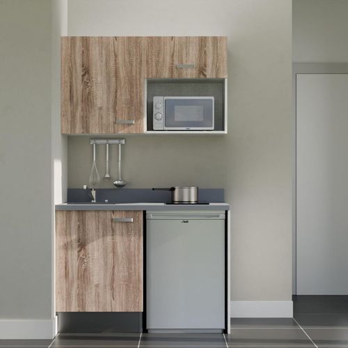 K07 : Bois - Plan Monobloc Cromo Évier à Gauche + Electro Inox