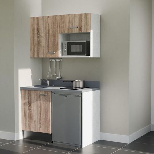 K07 : Bois - Plan Monobloc Cromo Évier à Gauche + Electro Inox