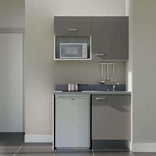 K07 : Gris - Plan Monobloc Cromo Évier à Droite + Electro Inox