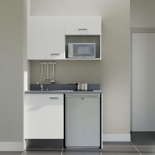 K07 : Blanc - Plan Monobloc Cromo Évier à Gauche + Electro Inox