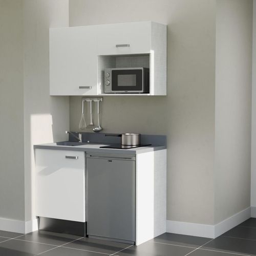 K07 : Blanc - Plan Monobloc Cromo Évier à Gauche + Electro Inox