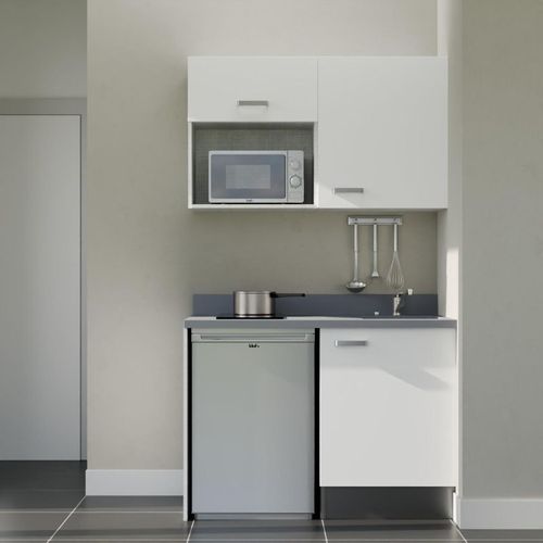 K07 : Blanc - Plan Monobloc Cromo Évier à Droite + Electro Inox