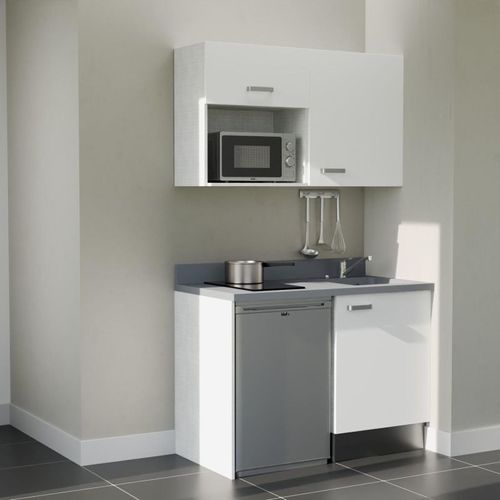 K07 : Blanc - Plan Monobloc Cromo Évier à Droite + Electro Inox