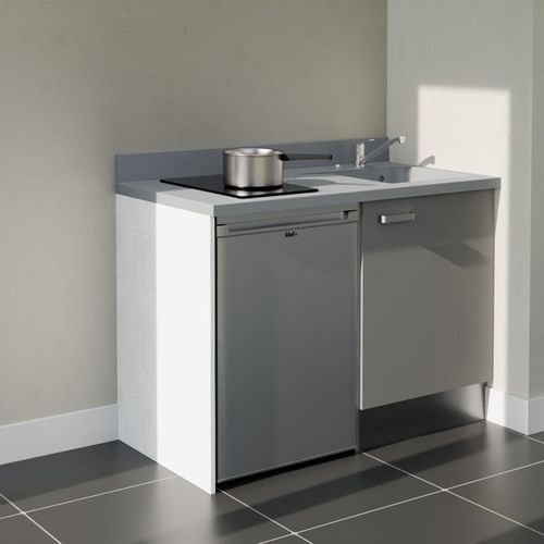 K08 : Gris - Plan Monobloc Cromo Évier à Droite + Electro Inox