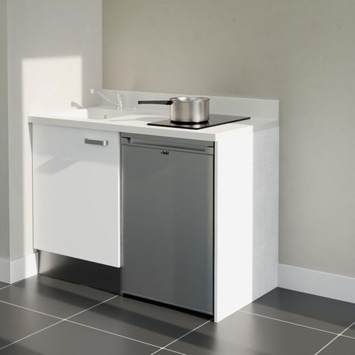 K08 : Blanc - Plan Monobloc Snova Évier à Gauche + Electro Inox