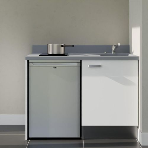 K08 : Blanc - Plan Monobloc Cromo Évier à Droite + Electro Inox