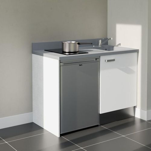 K08 : Blanc - Plan Monobloc Cromo Évier à Droite + Electro Inox