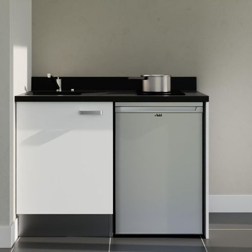 K08 : Blanc - Plan Monobloc Nero Évier à Gauche + Electro Inox