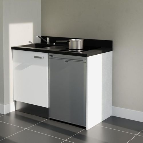 K08 : Blanc - Plan Monobloc Nero Évier à Gauche + Electro Inox