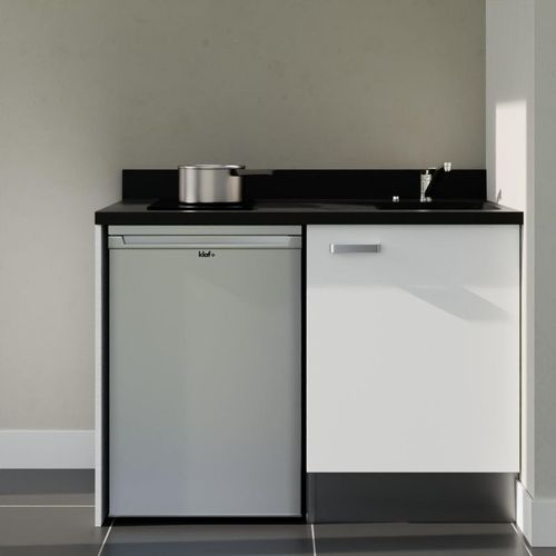 K08 : Blanc - Plan Monobloc Nero Évier à Droite + Electro Inox