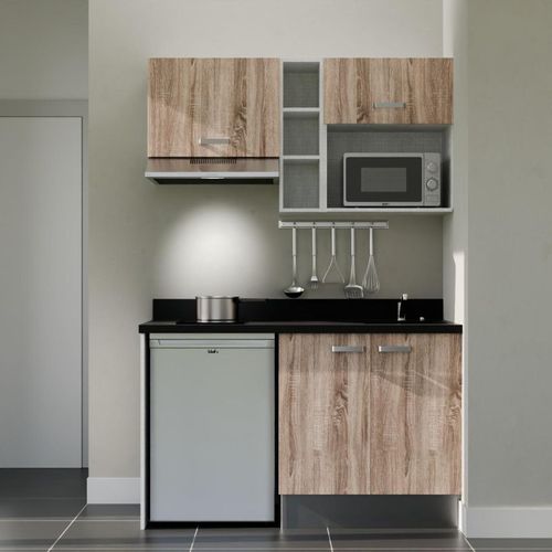 K13 : Bois - Plan Monobloc Nero Évier à Droite + Electro Inox