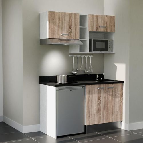 K13 : Bois - Plan Monobloc Nero Évier à Droite + Electro Inox