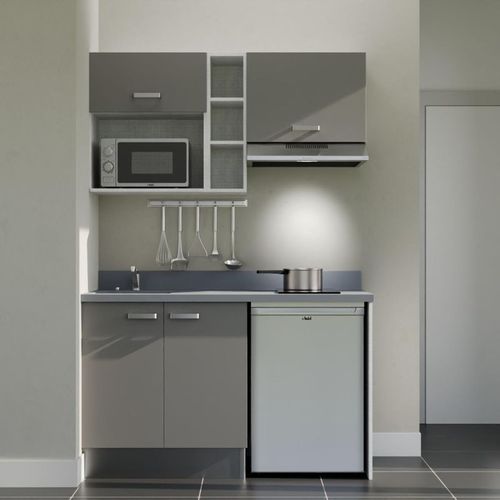 K13 : Gris - Plan Monobloc Cromo Évier à Gauche + Electro Inox