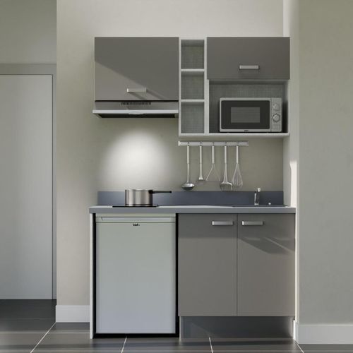 K13 : Gris - Plan Monobloc Cromo Évier à Droite + Electro Inox