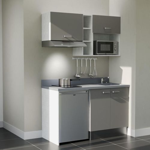 K13 : Gris - Plan Monobloc Cromo Évier à Droite + Electro Inox