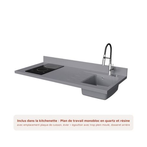 K13 : Gris - Plan Monobloc Cromo Évier à Droite + Electro Inox