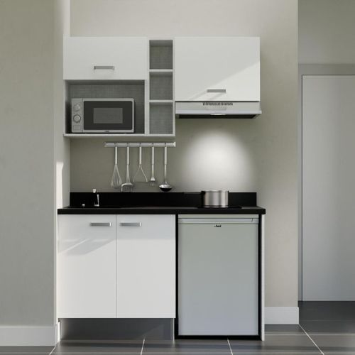 K13 : Blanc - Plan Monobloc Nero Évier à Gauche + Electro Inox