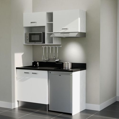 K13 : Blanc - Plan Monobloc Nero Évier à Gauche + Electro Inox