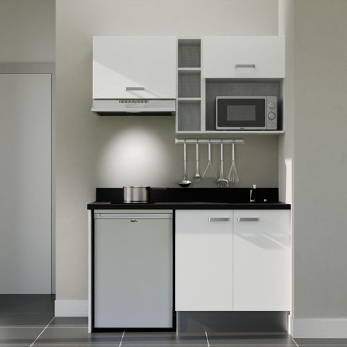 K13 : Blanc - Plan Monobloc Nero Évier à Droite + Electro Inox