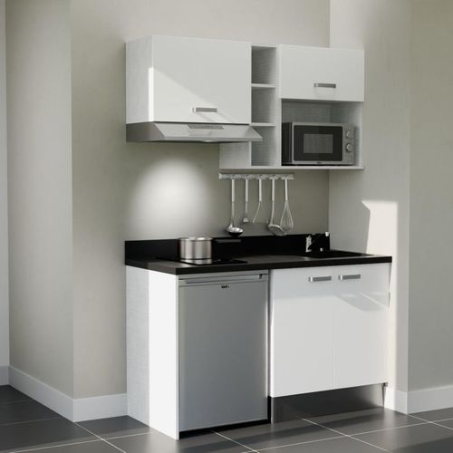 K13 : Blanc - Plan Monobloc Nero Évier à Droite + Electro Inox