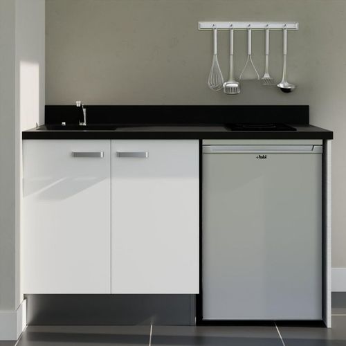 K17 : Blanc - Plan Monobloc Nero Évier à Gauche + Electro Inox