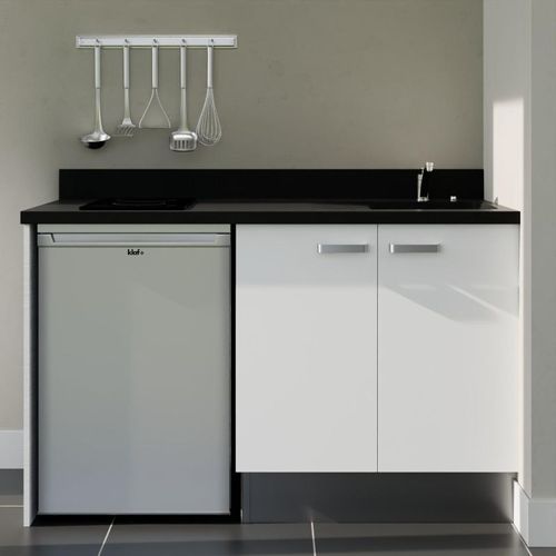 K17 : Blanc - Plan Monobloc Nero Évier à Droite + Electro Inox