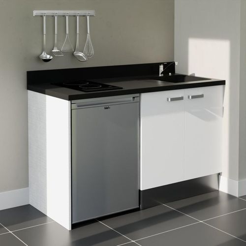 K17 : Blanc - Plan Monobloc Nero Évier à Droite + Electro Inox